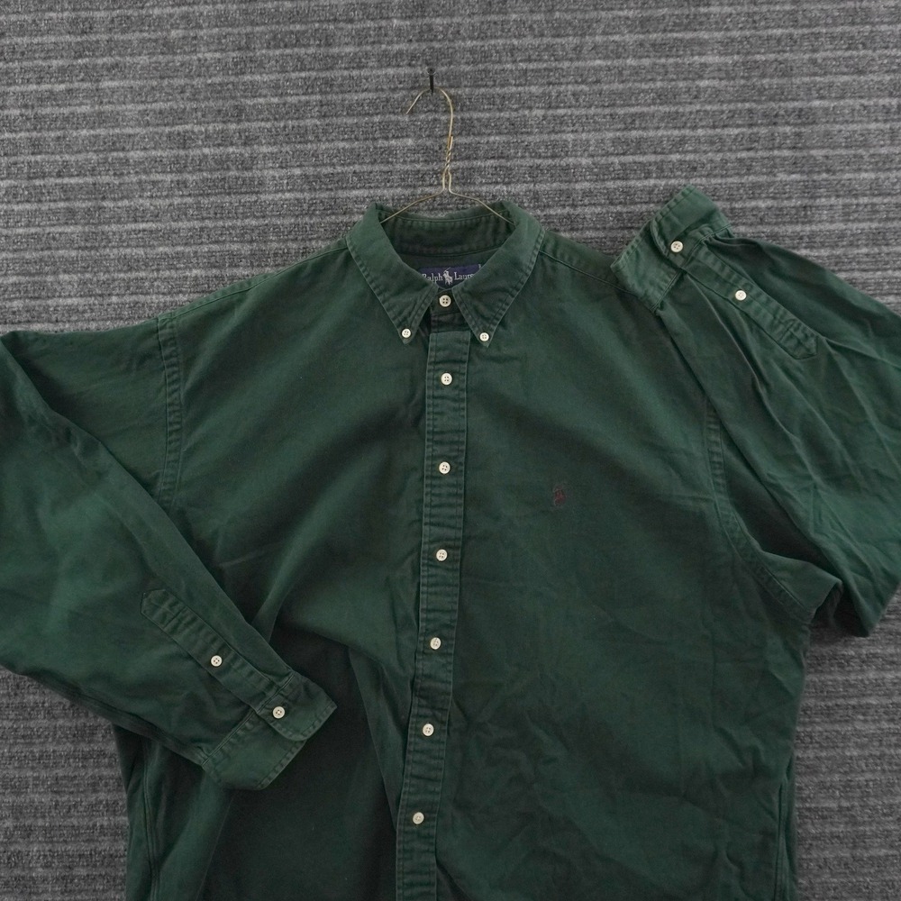 Vintage 80s Ralph Lauren Button Down Shirt Mens XXL Green Long Sleeve Pony Logo